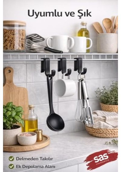 Sas Haus 4 Adet Plastik Askı Metal Banyo Mutfak Rafları Için Siyah 12 Izgara