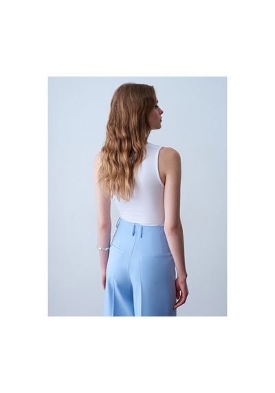 Dilvin 32895 Degaje Yaka Top Beyaz