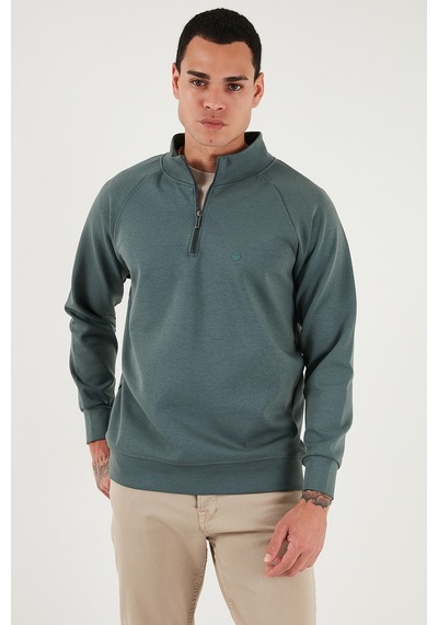Buratti Pamuklu Relaxed Fit Yarım Fermuarlı Dik Yaka Erkek Sweat 5901232 Haki