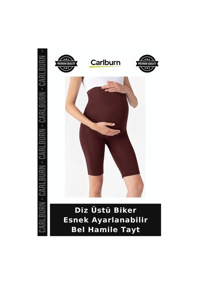 Carlburn Özel Seri Diz Üstü Biker Esnek Ayarlanabilir Bel Hamile Tayt Yürüyüş Giysisi Spor Giyim Kahverengi