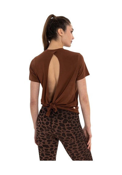 Inguz Sırt Bağlamalı Modal Yoga T-shirt Kahverengi