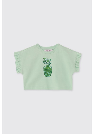Panço Kız Bebek Kısa Kollu Mint Tişört Yeşil