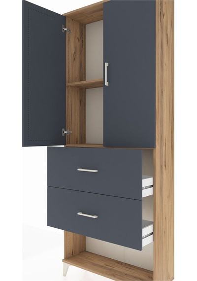 Arges Dolap 2 Raflı 2 Çekmeceli 2 Kapaklı 88x30x221 Çam-antrasit Çam
