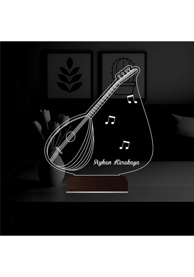 Luvivia Saz Bağlama Müzisyen Hediye Nota Kişiye Özel 3d Lamba - Masa Gece Lambası Şeffaf