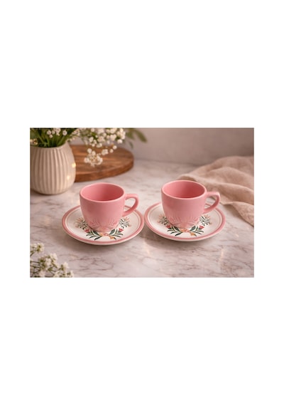 6 Kişilik Türk Kahvesi Fincanı Takımı,12 Parça,90 Ml Seramik Set,mikrodalga/bulaşık Makinesine Uygun Pembe