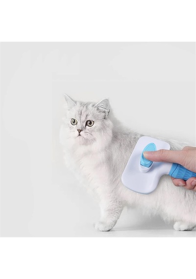 Madpet Mavi Basmalı Kedi Ve Köpek Tarağı Otomatik Temizlenen Pet Fırçası Paslanmaz Çelik İğneli Er