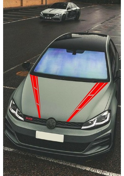Oto Kaput Sticker Çift Şerit 2 Adet Kırmızı 10 60 Cm