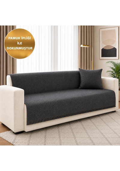 Sevhome Concept %100 Pamuk Kaymaz & Terletmez & Saçaklı & Yumuşak Koltuk Örtüsü-tek Ve Çift Kişilik Koltuklar İçin- 170 X 200 Cm Antrasist