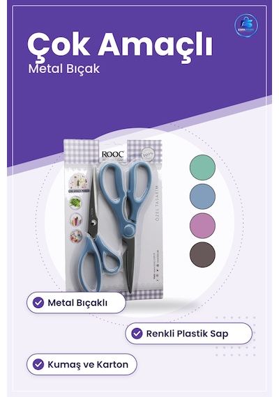 Çok Amaçlı Makas Terzi Ve Mutfak Metal Bıçaklı Renkli Plastik Sap