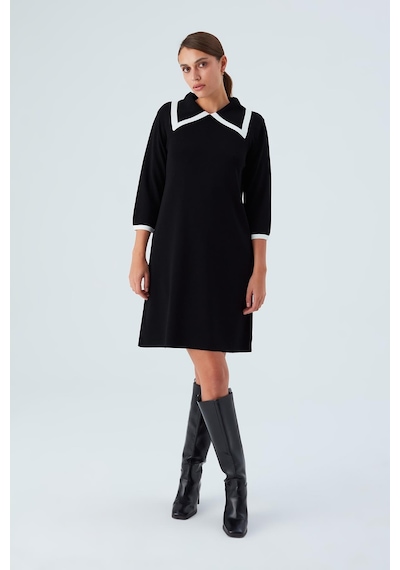 Peraluna Grace Dress Rahat Kesim A Form Rayon Kadın Triko Elbise Siyah