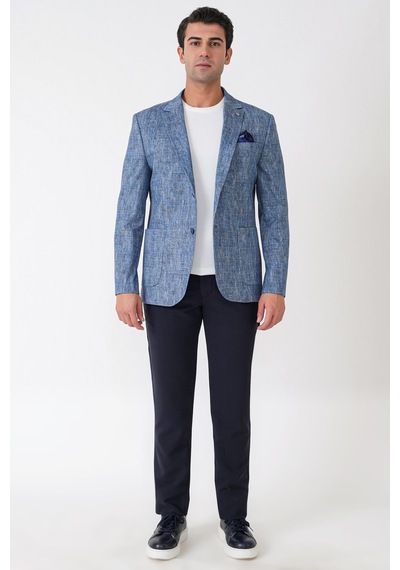 Slim Fit Torba Cepli Kırçıllı Dokuma Esnek Pamuklu İndigo Ceket C 748 Indıgo