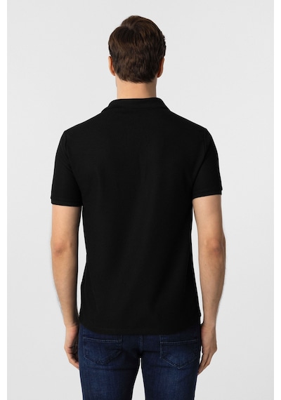 Süvari Regular Waffle Kumaş V Patlı Polo Yaka Nefes Alabilen T-shirt Siyah