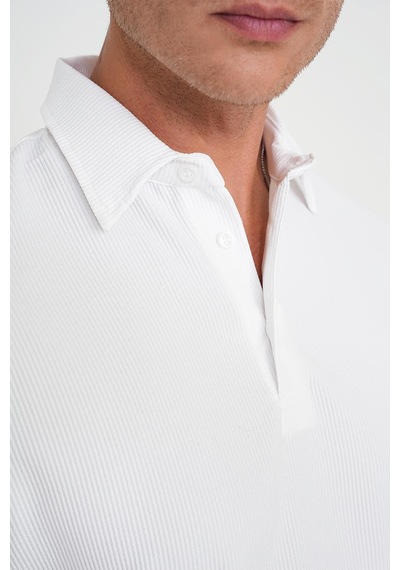Efor Slim Fit Polo Yaka Modal Fitilli Kısa Kol Beyaz Tişört Ts 904 Beyaz