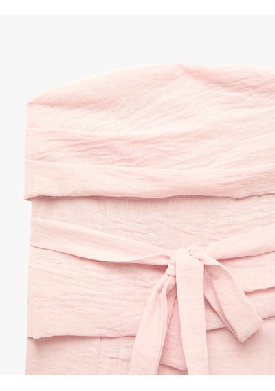 Koton Keten Görünümlü Gipeli Kat Detaylı Kemerli Crop Straplez Korse Büstiyer Pembe 6sak30092pw Gül