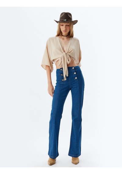 Koton İspanyol Paça Kot Pantolon Yüksek Bel Slim Fit Düğme Detaylı - Flare Jeans Koyu İndigo 5wal40152md Koyu İndigo Koton İspanyol Paça Kot Pantolon Yüksek Bel Slim Fit Düğme Detaylı - Flare Jeans Koyu İndigo 5wal40152md Koyu İndigo