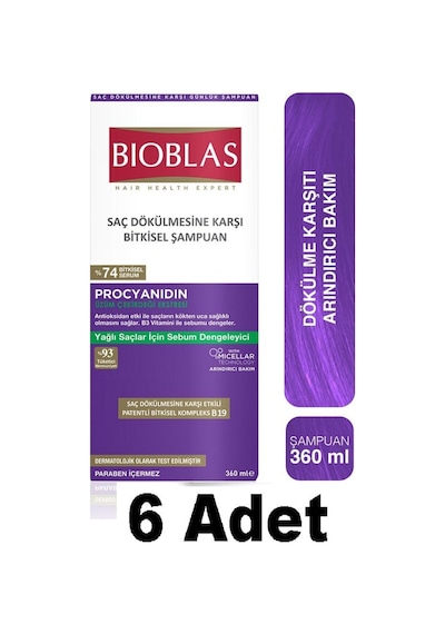 Bioblas Procyanidin Yağlı Saçlar İçin Dökülme Karşıtı Şampuan 6 x 360 ML