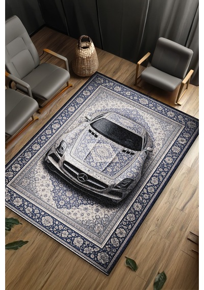 Mercedes Sls Amg Araba Desenli Halı Dijital Baskı Yıkanabilir Kaymaz Taban Leke Tutmaz Çok Renkli7