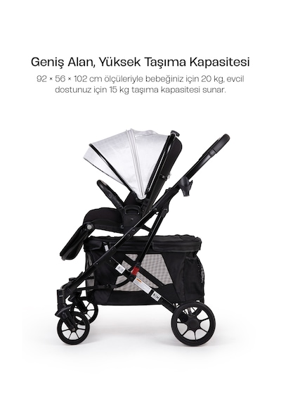 Justie Pet 2'si 1 Arada Bebek Arabası Ve Kedi & Köpek Arabası Siyah 92x56x102 Cm