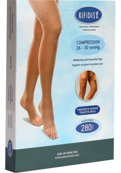 Kifidis 280 Den.26-30 Kasığa Kadar Silikonlu Mikrofiber Burnu Açık Bej / Beige S
