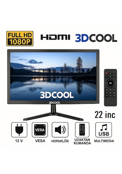3dcool 3d-22lxae 22" Full Hd Hdmı Vga Usb Hoparlörlü Kumandalı 12v Led Monitör