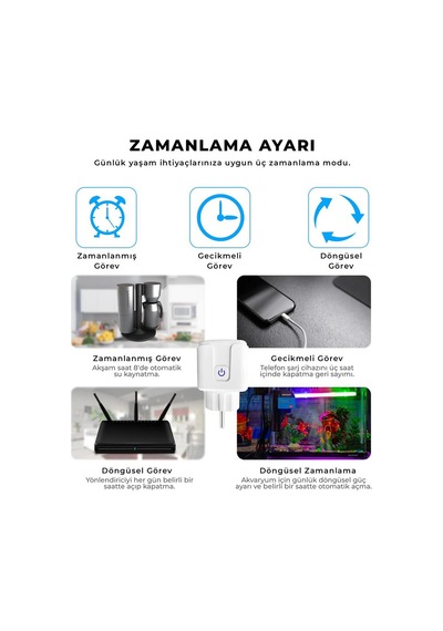 Wi-fi Kontrollü Akım Korumalı Akıllı Priz 16a Tuya & Smart Life Destekli