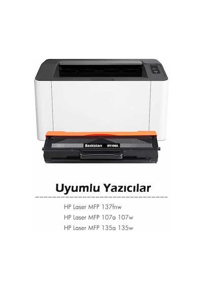 Baskistan HP Laser 107a 106A W1106A Siyah Toner Uyumlu Çipsiz