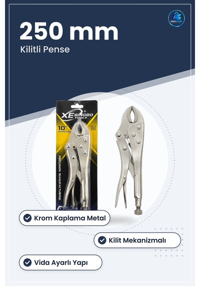 Kilitli Ayarlı Pense 250 Mm Krom Kaplama Komple Metal Tamir Monta