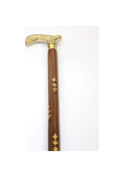 1 Adet Pirinç Baston Ahşap Karışımlı Yürüyüş Bastonu, 93 Cm Boy, Brass Walking Stick, Cane