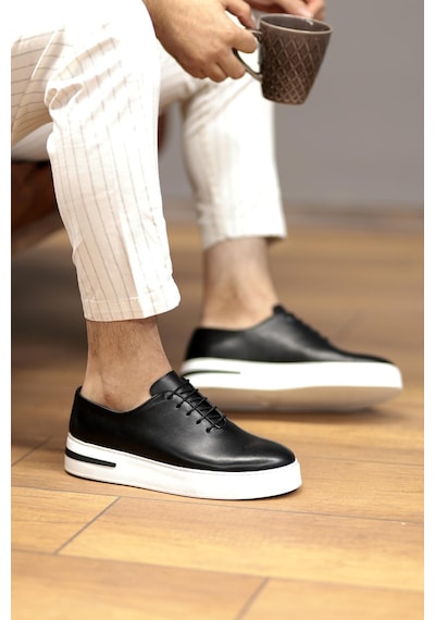 Shoetyle - Siyah Deri Bağcıklı Erkek Günlük Ayakkabı 610-1005-1350 Siyah