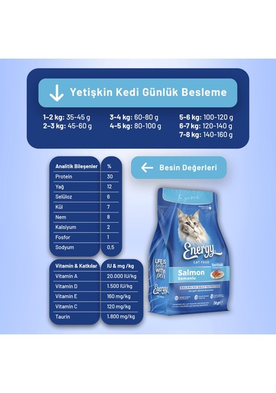 Energy Kedi Maması 1 Kg Somonlu Kısırlaştırılmış 8'li Paket