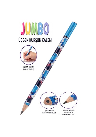 Sonic Jumbo Kurşun Kalem 1 Adet Fatih Üçgen Başlangıç Kalemi Siyah İlk Kalemim Jumbo Kalın Kalem Kolay Tutuş Çok Renkli
