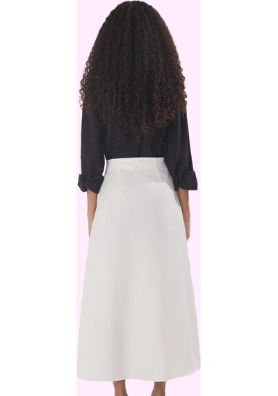 Frm Kadın A Line Maxi Etek 100% Polyester Dokuma Kumaş Ramadan Koleks Beyaz