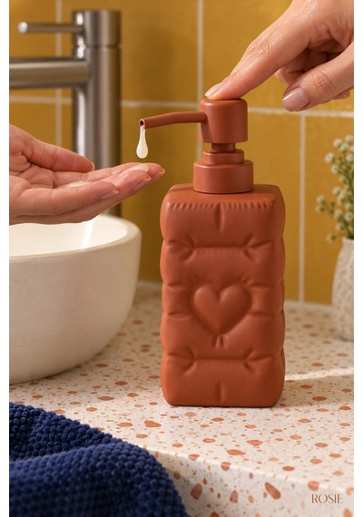 Rosıe Kiremit Renk Kalp Dokulu Kare Seramik Sıvı Sabunluk 350 Ml Karışık