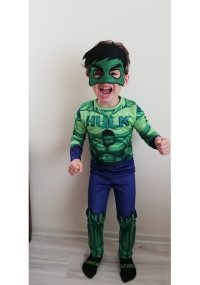 Şehrazattasarım Hulk Baskılı Erkek Çocuk Kostüm Yeşil