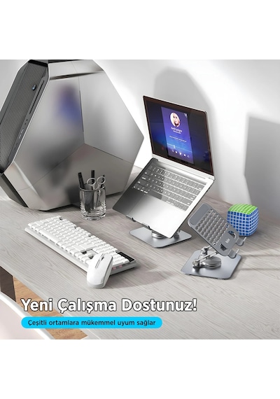 Bix Ps01 360 Dönebilen Isı Dağıtımlı Katlanabilir Metal Tablet Standı Apple Uyumlu iPad Tutucu Gri