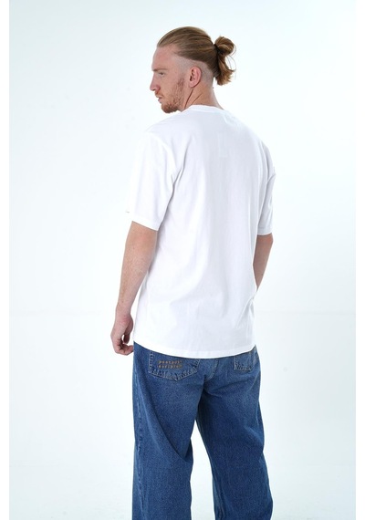 İntersivin Oversize Düz Beyaz Erkek T-shirt Beyaz