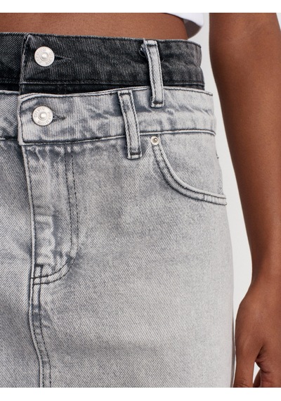 Dilvin Çift Renkli Mini Denim Etek Gri