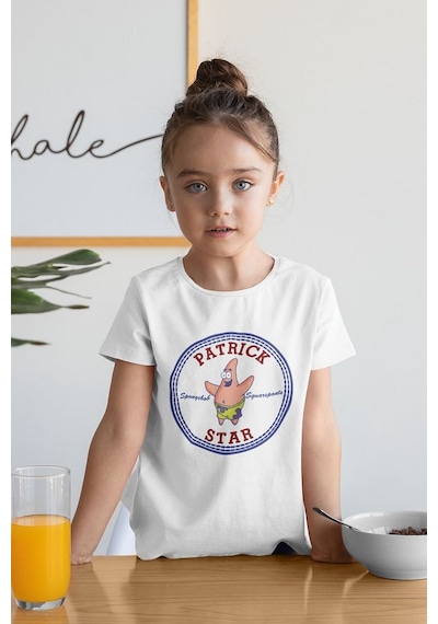 Sevbano Patrick Star Baskılı Unisex Çizgi Film Süngerbob Çocuk Tişört 1- Beyaz