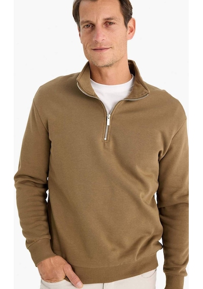 DeFacto Comfort Regular Fit Rahat Kalıp Fermuarlı Dik Yaka Basic Düz Sweatshirt X7405AZ24AUKH79