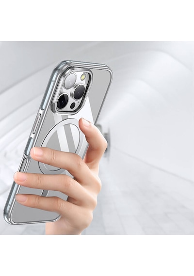 Apple iPhone 16 Pro Uyumlu Kılıf Magsafe Şarj Özellikli Wlons Standlı Efsane Kapak Gri