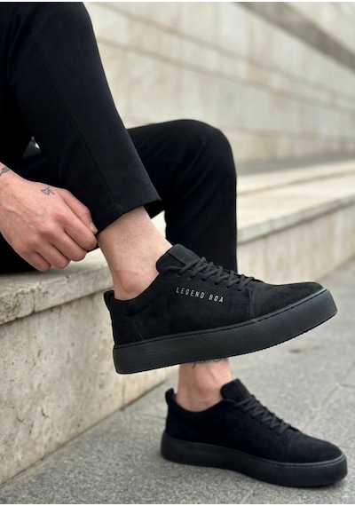 Tarzbu Bağcıklı Süet Erkek Klasik Sneakers Ayakkabı Tarz0104 Siyah