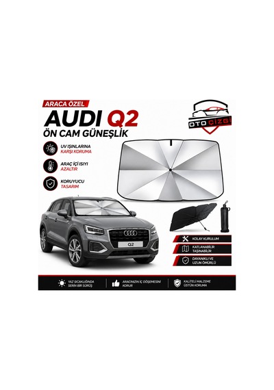 Audi Q2 Şemsiye Tip Ön Cam Güneşliği Katlanabilir Uv Korumalı Araç Cam Güneşlik