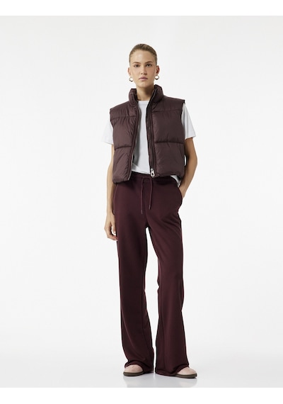 Koton Dik Yaka Kolsuz Fermuarlı Su İtici Crop Şişme Yelek Bordo 6wak20089ew Bordo