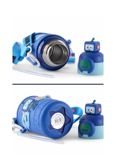 Denizhomecollection 450ml 316 Paslanmaz Çelik Çocuk Termosu, Karikatür Hayvanlar Öğrenci Termosu Mavi - Mavi