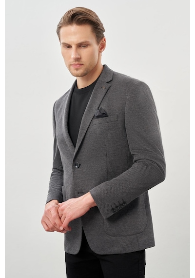 İmza Siyah Kazayağı Desen Örme Mono Yaka 2 Düğme 6 Drop Slim Fit Classic Ceket 1002245166 001 Siyah