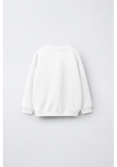 Fasardi Astro Bot Baskılı Oversize 3 İplik Şardonsuz Uzun Kollu Unisex Çocuk Sweatshirt Ekru
