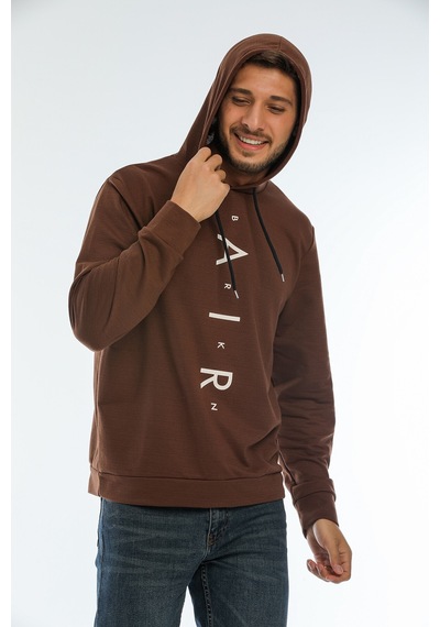 Süperlife Erkek Kapşonlu Regular Fit Air Baskılı İnce Sweatshirt Spr22sw162 Kahverengi