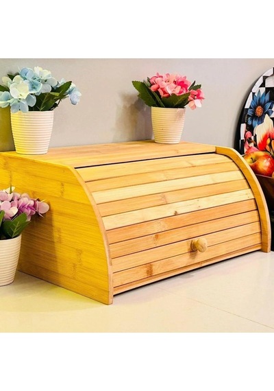 Lexroo Doğal Bambu Demonte Ekmeklik, Ekmek Kutusu, Kayar Kapaklı, Geniş Hacimli, 38 X 23 X 19 Cm Çok Renkli