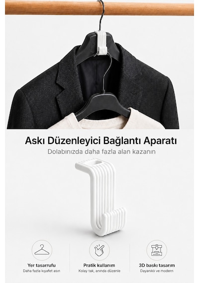 Askı Düzenleyici Bağlantı Aparatı Dolap İçi Yer Tasarruf Sağlayan Askı Organizeri 3d Baskı Çok Renkli