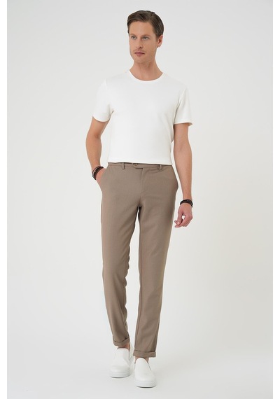 Efor Comfort Fit Beli Lastikli Dokulu Koyu Bej Jogger Pantolon P 1186 K.Bej